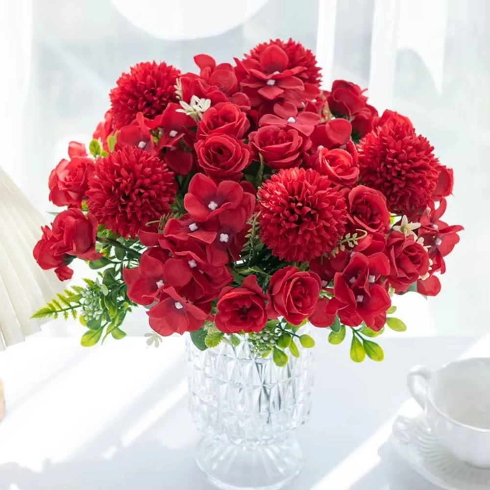 

Silk Rose Chrysanthemum Bridal Bouquet Artificial Flowers Wedding Outdoor Garden Home Room Table Decoration Wreath DIY Accessory