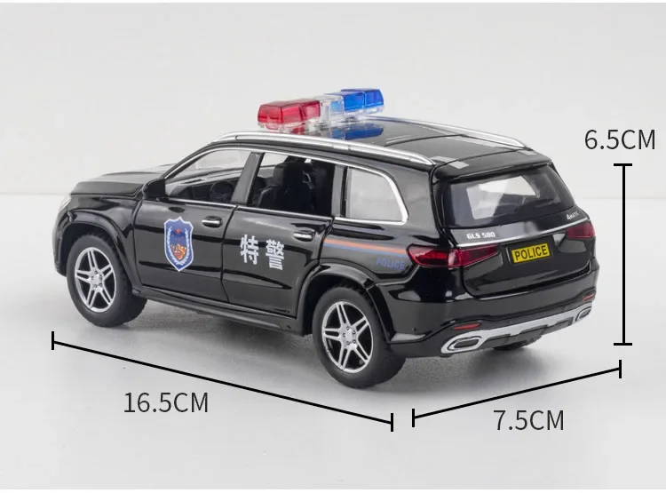 Police Series Model Toy Car para crianças, 1:32 Benz, GLS580, S680, C260, simulação, som, luz, puxar para trás, fora da estrada, fundido, veículo