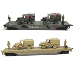 1:87 HO Rail Road Flat Car HO W/Mini-tank US Military A Ction Series Train model Car model