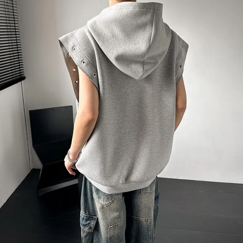 LUZHEN 2026 Summer High Quality Rivet Metal Decorate Sleeveless Hoodies Pullover Men's Fashion Handsome Street Sweatshirt JY6910