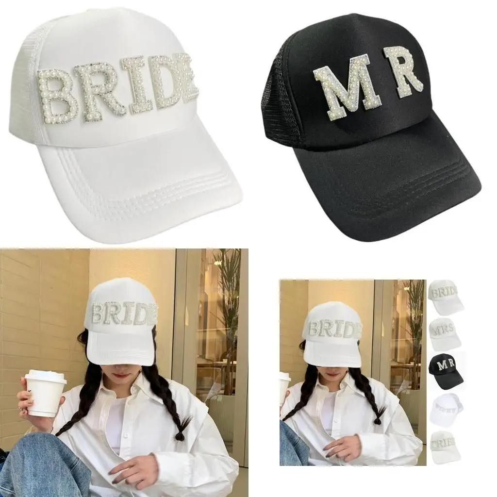

39BB Wedding Sun Cap for Bride Bridal Shower Long Brim Baseball Cap Honeymoon Gift