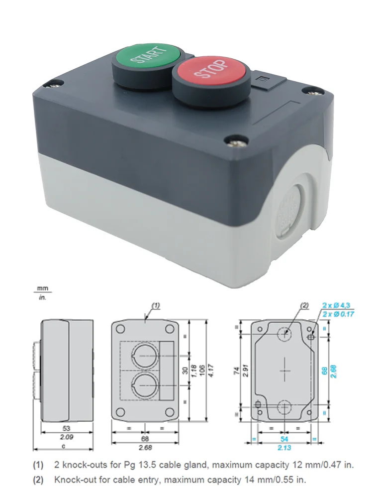 Waterproof Control Box Momentary Push Button Switch Station IP65 STOP and START Switch SAL LA68H-D XALD224 Spring Return