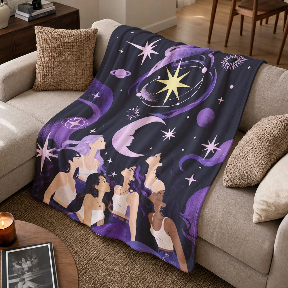 Aesthetic Cosmic Galaxy Throw Blanket Sofa Decor Stars Moon Goddess Astrology Boho Celestial Wrap for Couch Bed