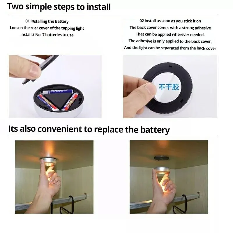 LED Wireless Night Light Battery Powered Hand Pressing Emergency Lighting Round Bedside Lamp Reading Small Night Light