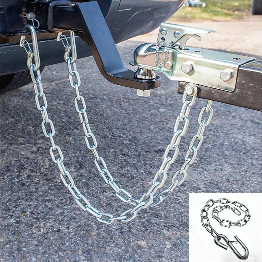 

Safety Anti-Slip Chain Heavy Duty 3500LB Safety Anti Theft Chain Single S Spring Hook For Towing RV Car 77*1.2cm Accessories