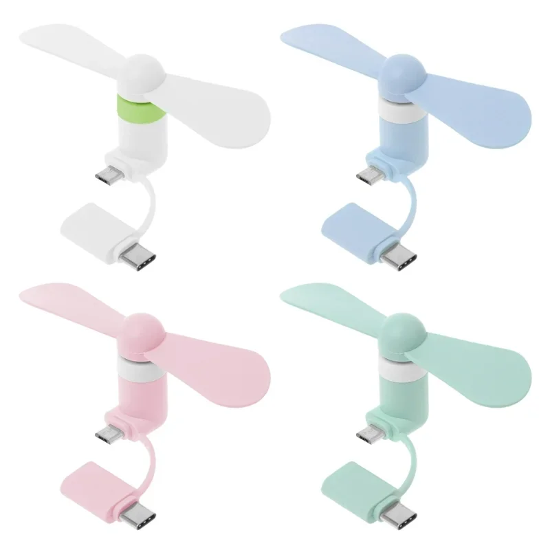 1pcs Universal Mobile Phone Handheld Fan Portable Phone Fan 2 in 1 Type-C Small Mini USB Chargeable Fan for Mobile Phone