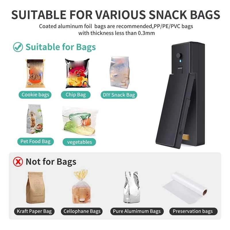 Mini sellador de bolsas con calor, selladores de bolsas inteligentes para bolsas de plástico, pequeño sellador térmico portátil, bolsas de resellado para Chips de aperitivos