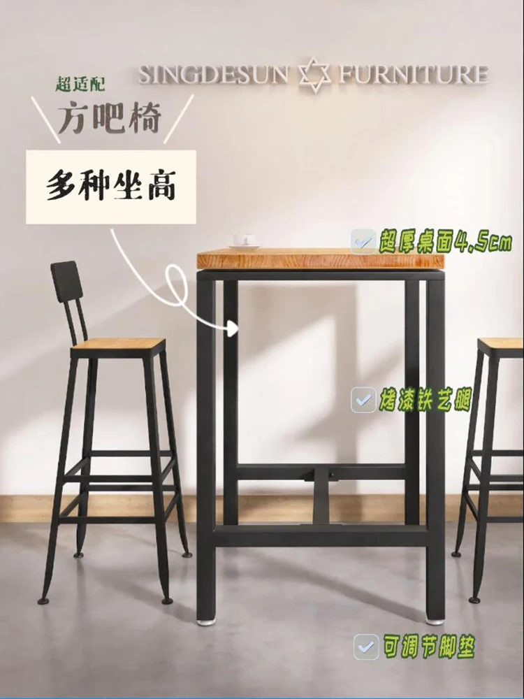 

Bar high table wrought iron solid wood convenience store restaurant narrow table and chairs restaurant wall by window table 1216