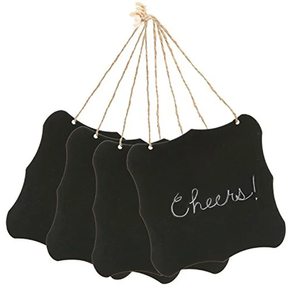 

4 Mini Wooden Chalkboards Black Vintage Style Frame Jute String Hanging Erasable Message Boards for Home Office Storage Labeling