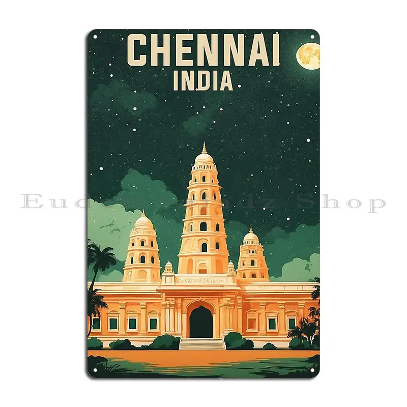 Chennai India Starry Night Vintage Travel Tourism Metal Sign Design Wall Mural Decoration Create Decoration Tin Sign Poster