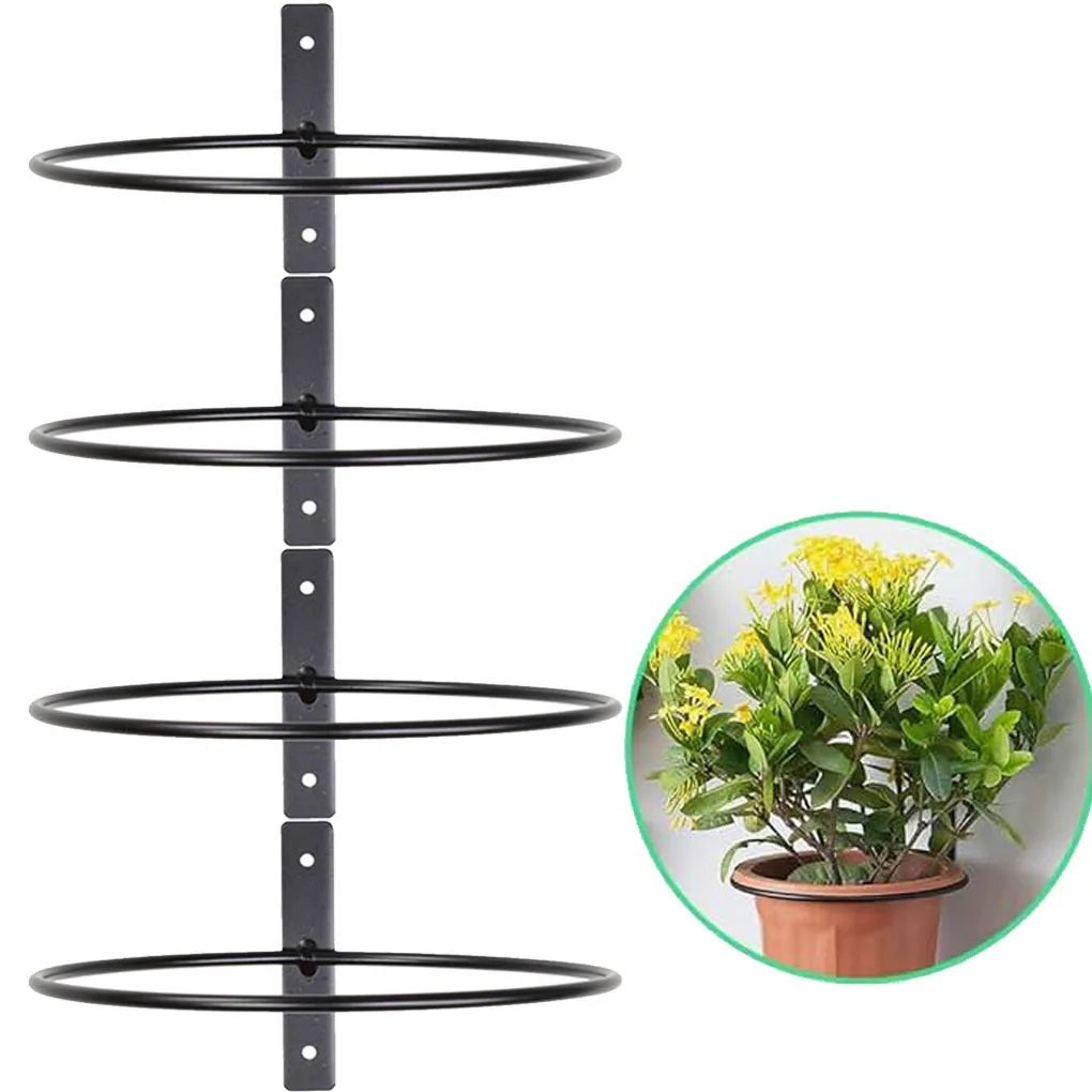 4piece Round Metal Flower Pot Holder Rack Set Of 4 Wall Plant Pot Holder For Indoor Outdoor