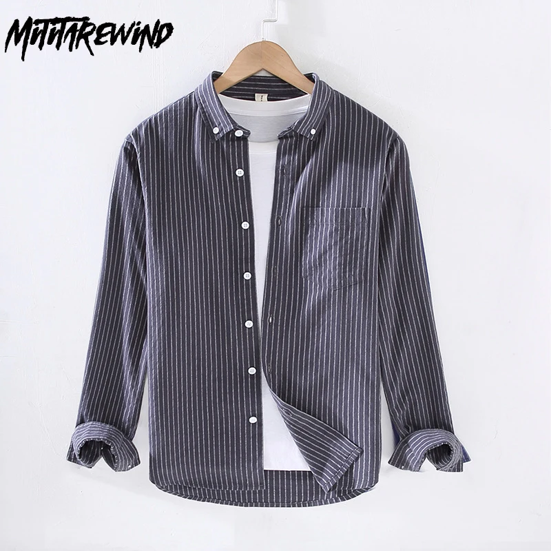 

Spring Summer Basic Shirts Man Daily Causal Korean Style Slim Shirt Square Collar Long Sleeve Striped Shirt Simple Camisa Hombre