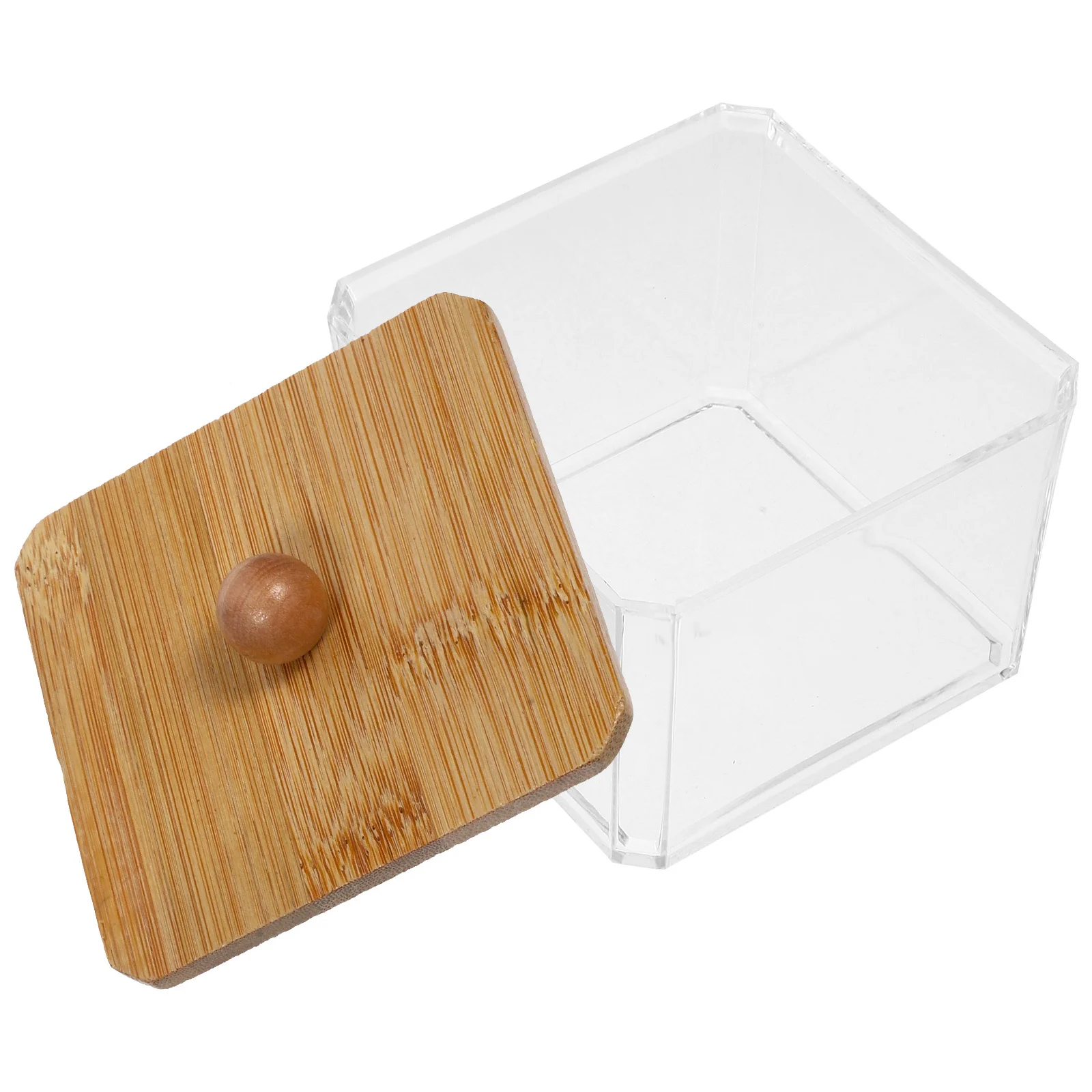 

Cotton Pad Box with Wooden Lid Large Capacity Makeup Vanity Organizer Clear Desktop Storage Container for Cotton Swabs Balls