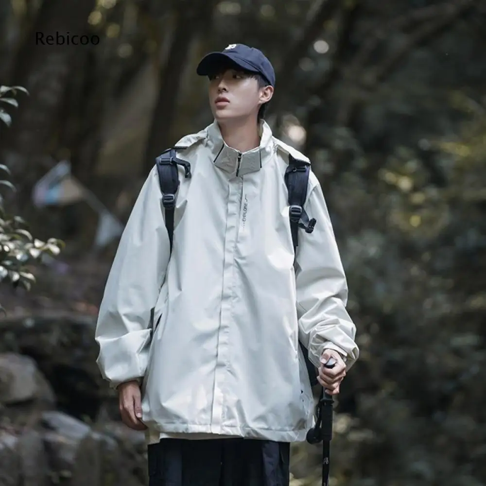 Mens Detachable Hood Jacket Zip Side Pockets Loose Fit For Mountain Hiking Camping Trips And Daily Outdoor Casual Activities