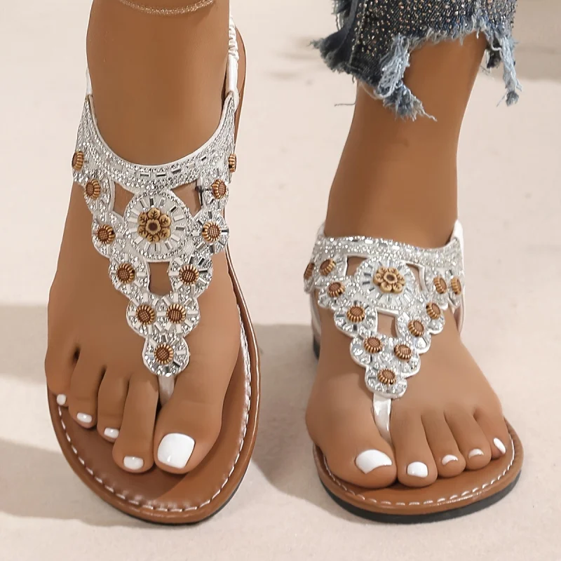 New Summer Collection: Women's Bohemian-Style Roman Sandals — Open-Toe, Cutout Design, Elastic Slip-Ons, Beach Footwear