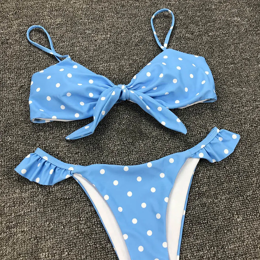 Ensemble de bikini imprimé à pois pour femmes, maillot de bain de vacances, vêtements de plage d'été, ensembles de piscine pour dames, Tankinis Mujer