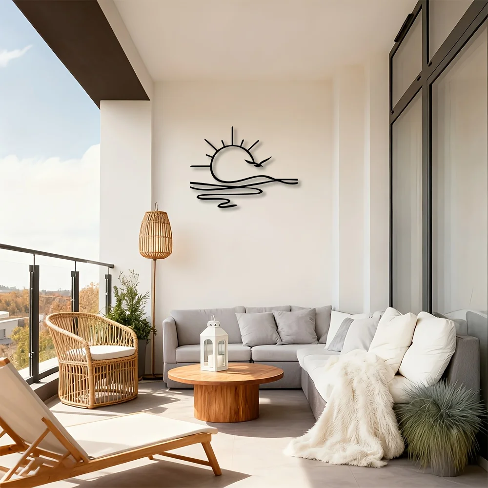 2D Flat Sunset Seagull Ocean Metal Wall Art, 3D Effect Sculpture for Living Room Bedroom Office Decor