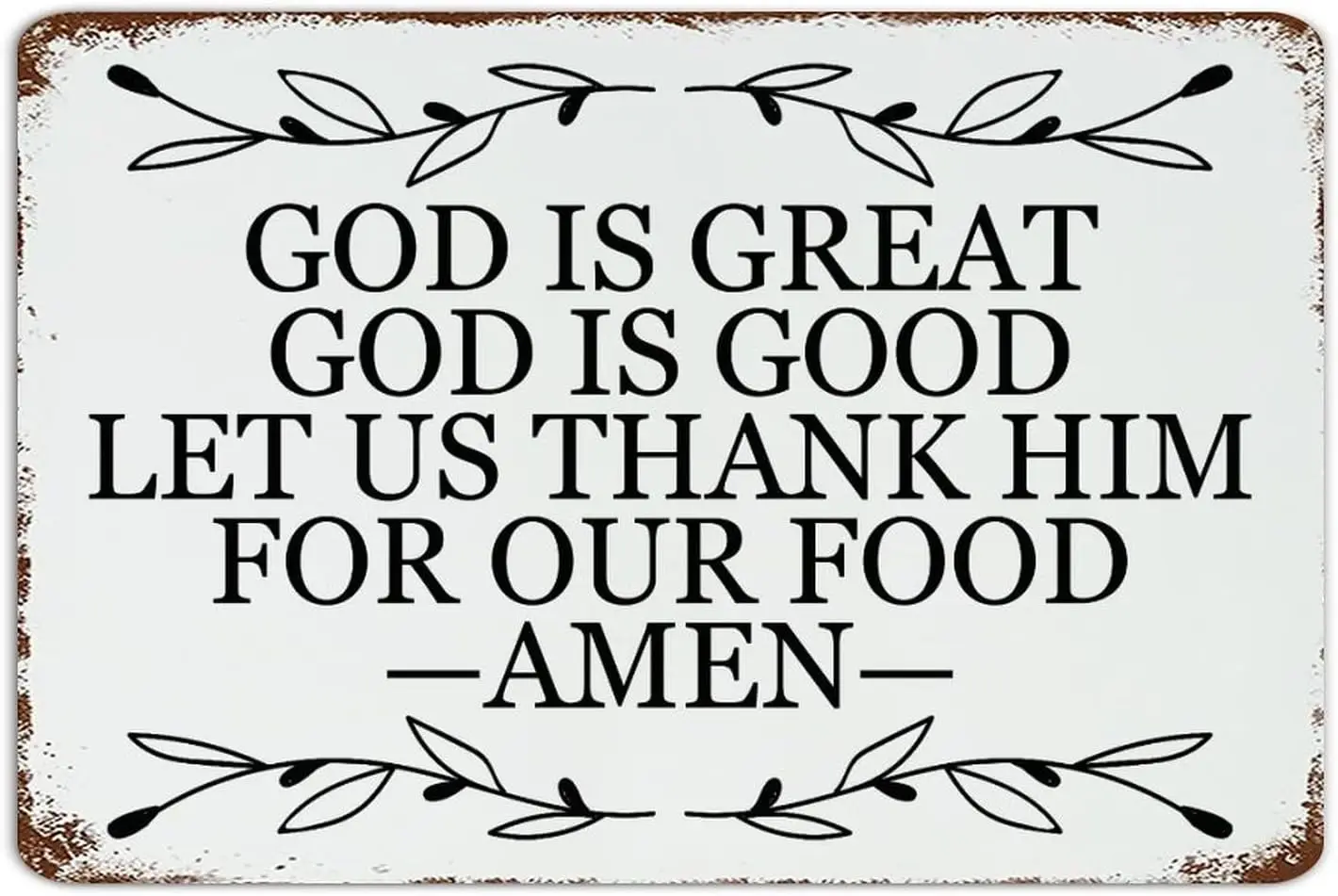 Autravelco God Is Great God Is Good Let Us Thank Him for Our Food Amen Vintage Metal Tin Sign Decorative Garden Signs Wall Décor