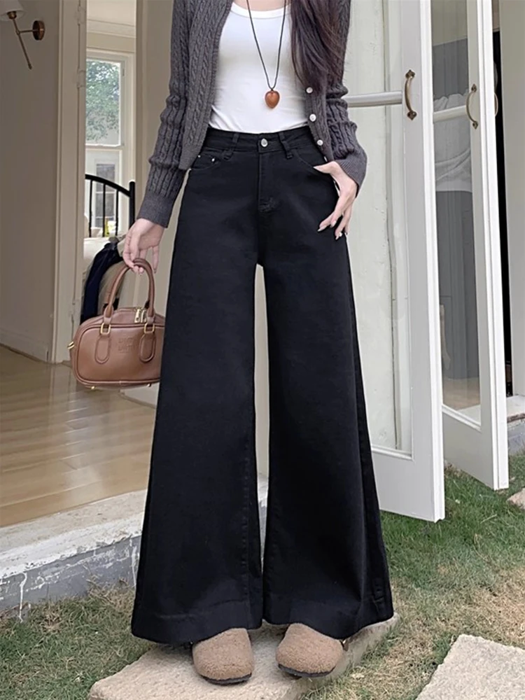 

American Style Vintage Black Loose Jeans Women's High Waist Slimming Wide Leg Pants Summer Fashion Ladies' Denim Trousers
