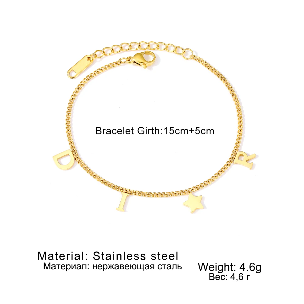 Korea New Fashion Letter Star Pendant Bracelet Woman Simple Vintage Stainless Steel Bracelet Luxury Jewelry Accessories Gifts image 2