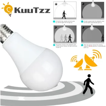 KuuTzz LED PIR 모션 센서, E27 LED 레이더 감지 전구, 85V-220V 레이더 센서 라이트 램프, 가정용 계단 통로 복도 