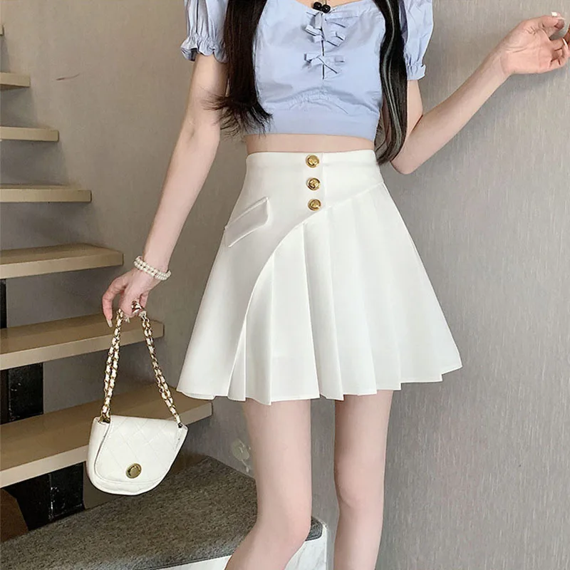 Black Pleat Skirts for Woman White High Waist Pleated Mini Clothes Short Kawaii Cute Women's Skirt Aesthetic Cheap Summer