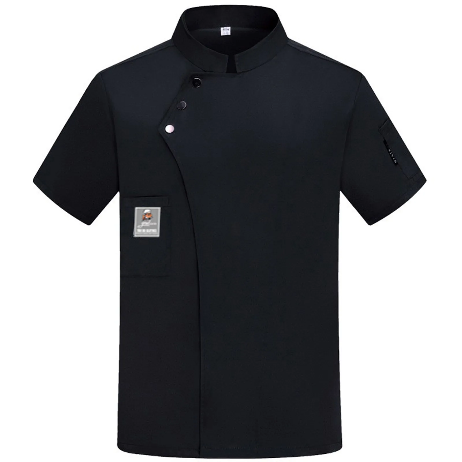 Chef Uniform Short Sleeve Restaurant Chef Kitchen Work Uniforms Classic Stand Collar Single-Breasted Catering Service Uniforms