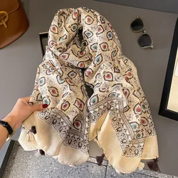 Fashion Aztec Ethnic Eyes Floral Tassel Viscose Shawl Scarf Lady High Quality Wrap Pashmina Stole Bufandas Muslim Hijab 180*90Cm