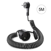 2/5/8m extension cable European 2-pin Type C plug male to female power socket with retractor PVC spring cord black
