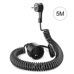 2/3/5/8/10m extension cable European 2-pin Type C plug male to female power socket with retractor PVC spring cord black