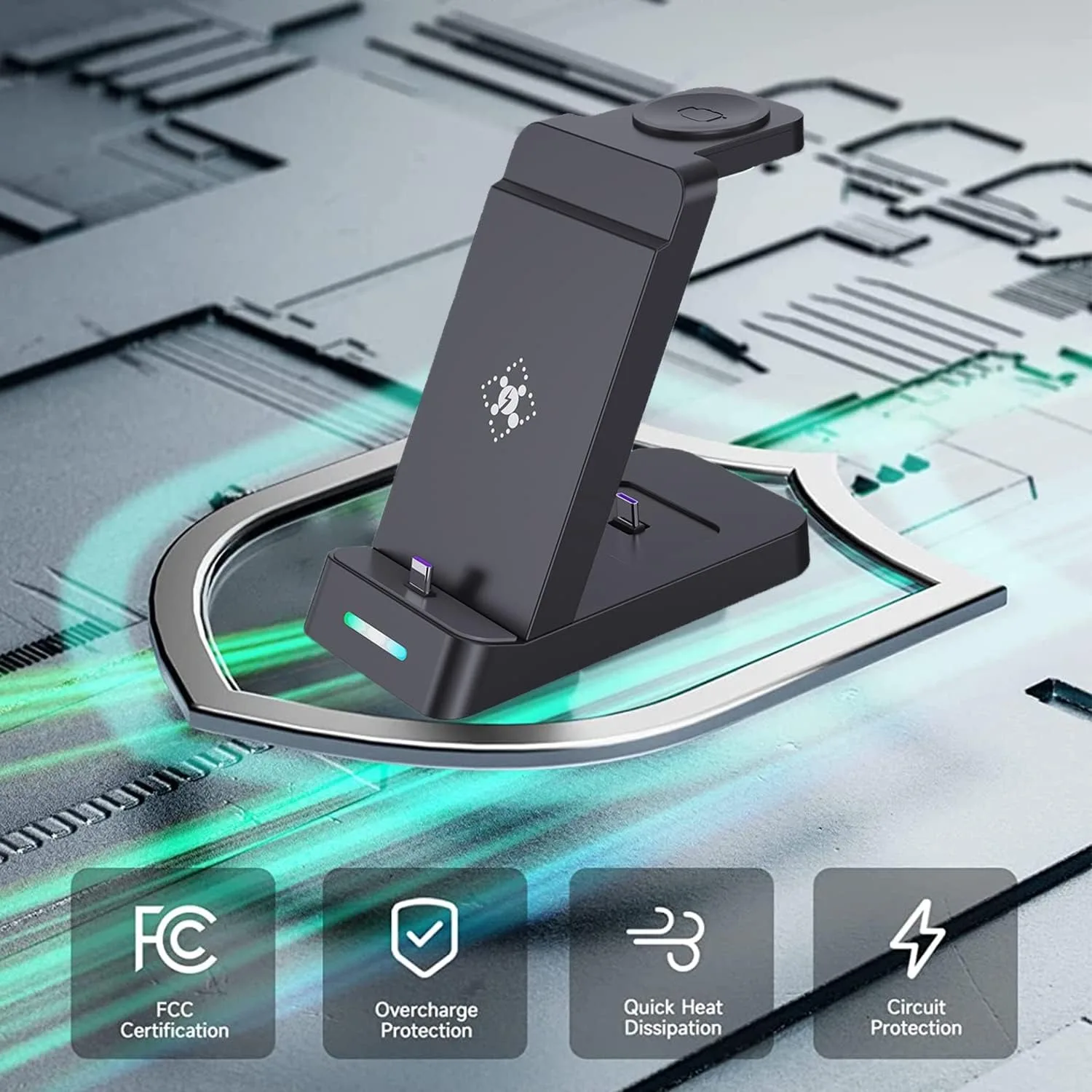 3 in 1แท่นชาร์จไร้สาย15W สำหรับ Galaxy Watch 5 4 Samsung S23 S22 Xiaomi Huawei ชาร์จโทรศัพท์ได้อย่างรวดเร็วแท่นชาร์จ