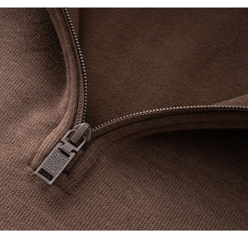 Old Money Style ​Men's Stand Collar Zip-Up Sweatshirt - Camel (Smoke Blue/ Brown/Gray)Long-sleeved Fleece Hoodie