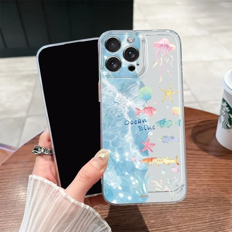 

Liangliang Fish Beach Pattern Phone Case For iPhone 15 16 17 Pro Max 17 Air 16E 13 11 12 14 Plus Shockproof Clear Phone Case