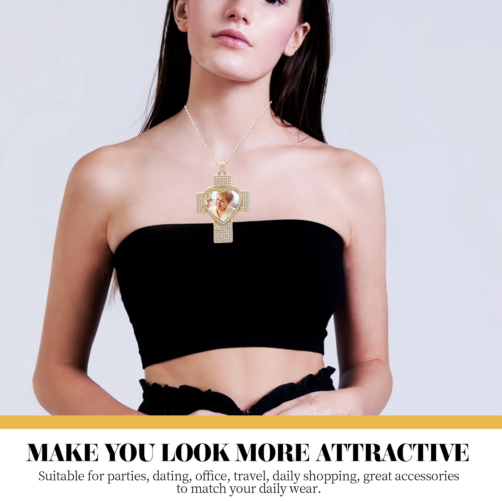 

Blank Heat Transfer Necklace Round Diamond Core Frame Cross Pendant Rhinestone Women Sublimation SX026GD Jewelry Gift