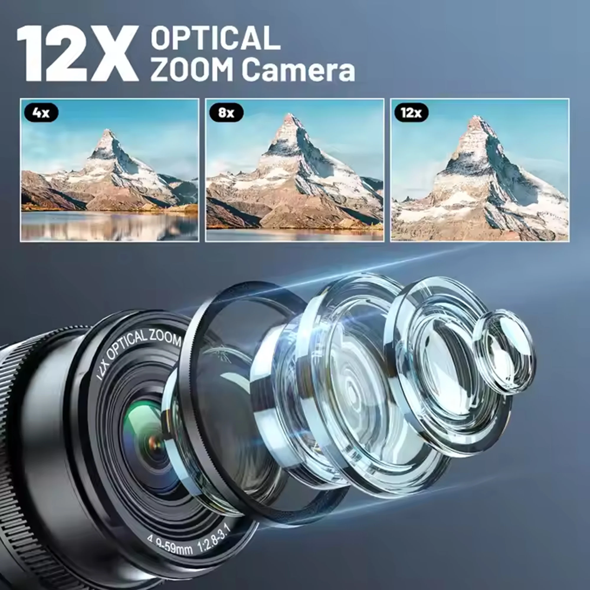 12X كاميرات زووم بصري للتصوير الفوتوغرافي التركيز التلقائي 4K 72MP كاميرا فيديو رقمية مدونة فيديو واي فاي كاميرا فيديو بث مباشر 270 ° الوجه الشاشة
