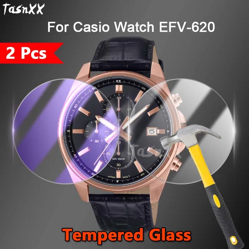 Protector de pantalla de vidrio templado para reloj Casio EFV-620 EFV-610 EFV-600 2.5D, película protectora de pantalla de vidrio templado transparente/anti luz púrpura, 2 uds.