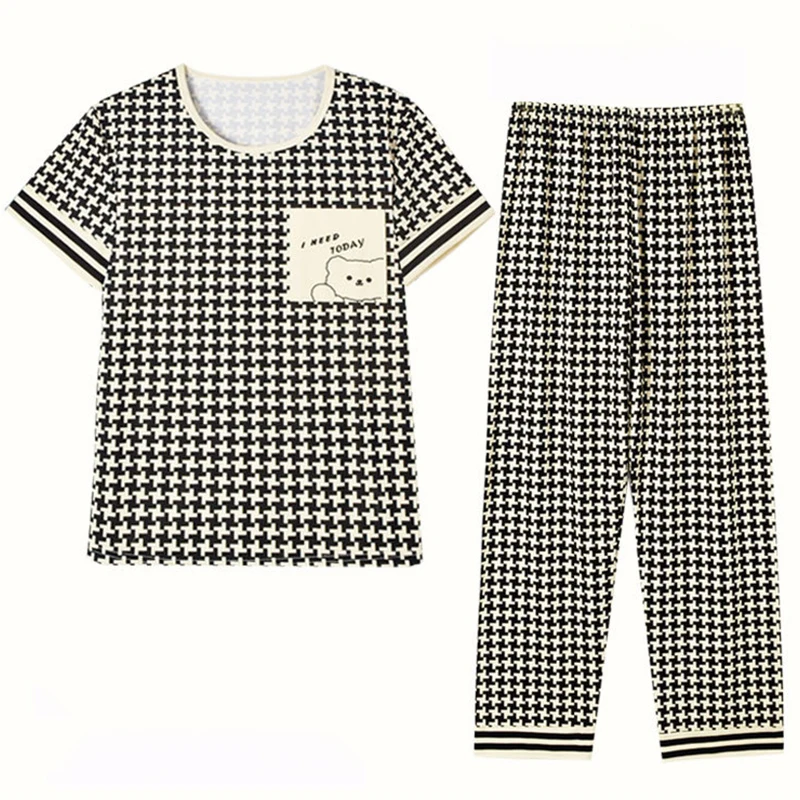 

Summer Short-sleeved Short Skirt Suit Pajamas Women's Casual Thin Cute Cartoon Home Clothes Can Be Worn Outside