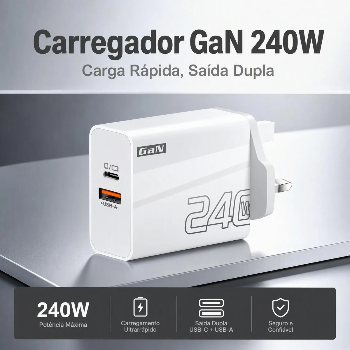 2‑in‑1 240W GaN Charging Adapter USB‑A USB‑C PD Fast Wall Charger Multi‑Devices Charger For iphone samsung Laptop Mobile Phone
