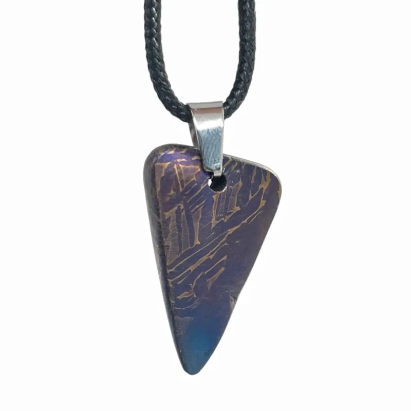 Genuine Muonionalusta Iron Meteorite Triangular Pendant Blued Finish Space Mineral Necklace Gift for Collection LK494