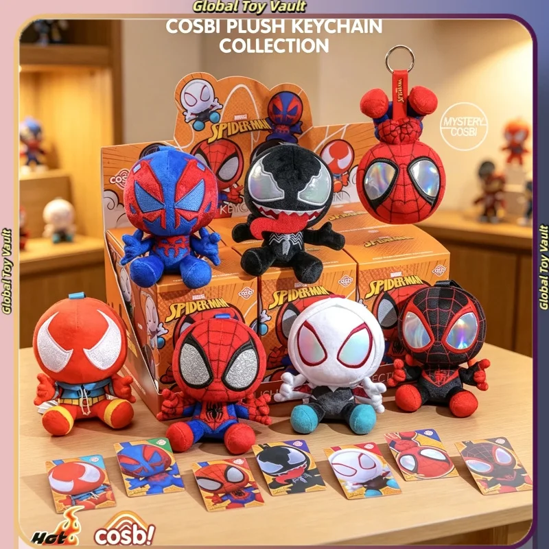 Marvel Spider-Man Mystery Cosbi Llavero de Peluche Caja Sorpresa Venom Gwen Miles Morales Muñeco de Peluche Colgante para Bolsa Regalo Sorpresa para Fans