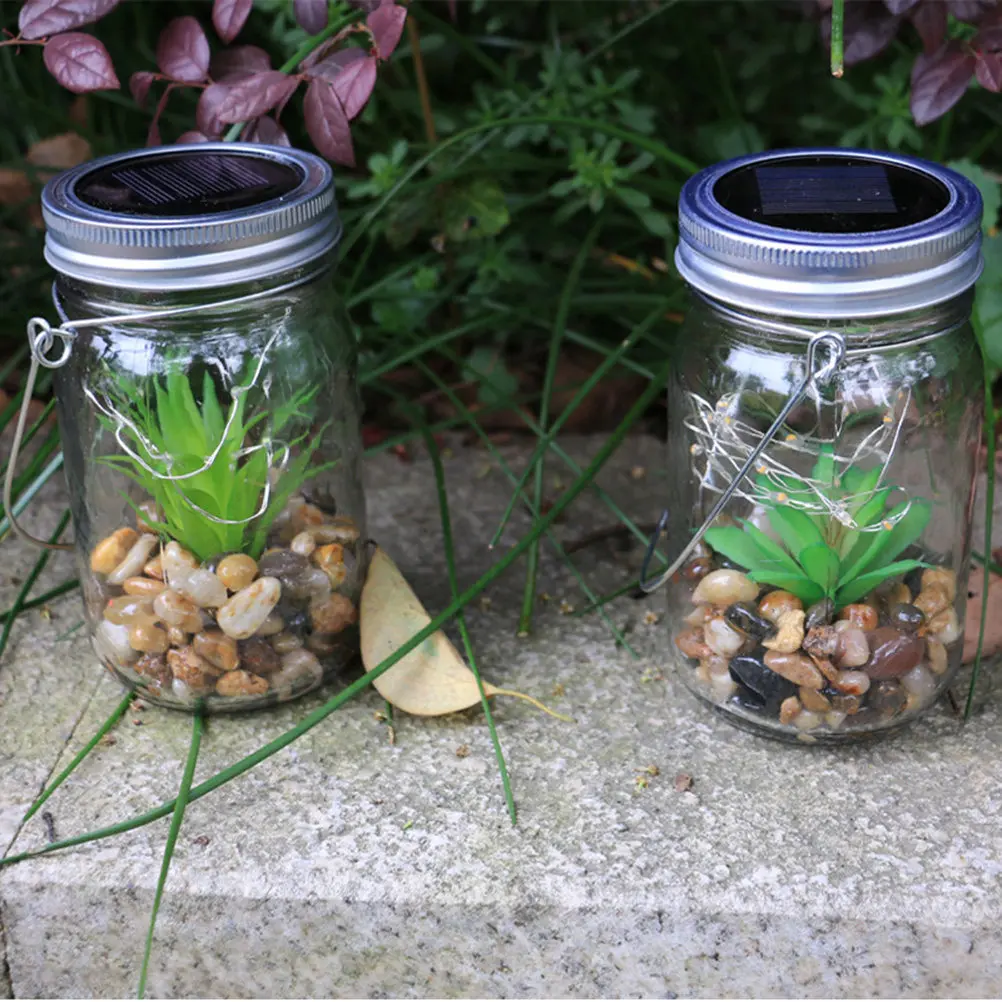 Solar Glass Hanging Jar Lamp for Outdoor Patio & Indoor Garden Decor, Eco-Friendly Plant Light
