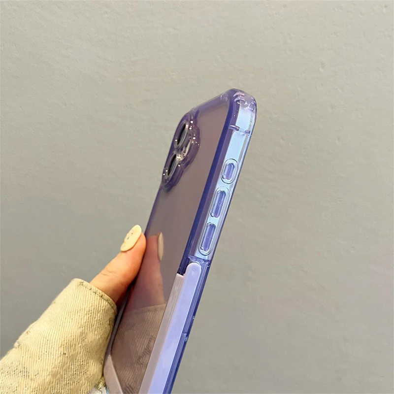 Einfache Bonbonfarbene Faltbare Halterung Hülle für iPhone 16 18 Pro Max 17 15 14 13 12 11 Transparente Stoßfeste TPU-Rückseite – Detail 7