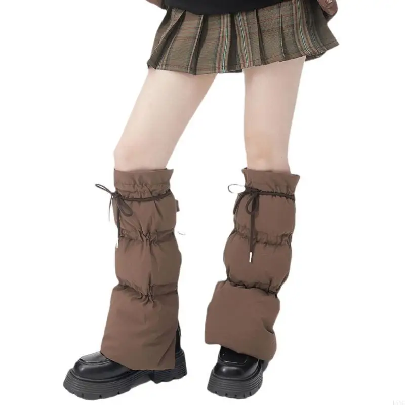 L5YC Winter Warm Puffer Leg Warmers with Drawstring Adjustment Baggy Loose Boot Covers Fashion Leg Covers Knee Length Socks