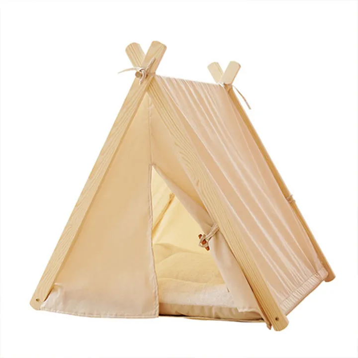 

In Stock Solid Color Modern Wooden Triangle foldable pet tent cat bed cave teepee tent for pets