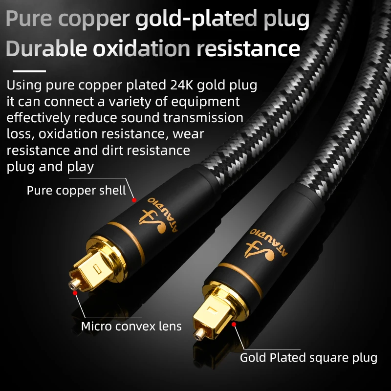 ATAUDIO Digital Optical Audio Cable Toslink SPDIF Coaxial Cable 1m 2m 5m for Amplifiers Blu-ray Xbox 360 PS4 Soundbar Fiber Cabl