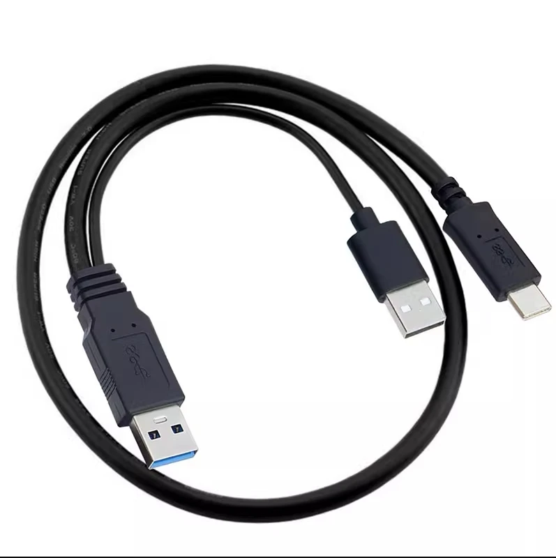 2 in 1 USB 3.0 Type A Male to USB Type C 3.1 Male Data Cable+USB2.0 Power Cable Y Splitter 60CM For HDD Laptop & Hard Disk