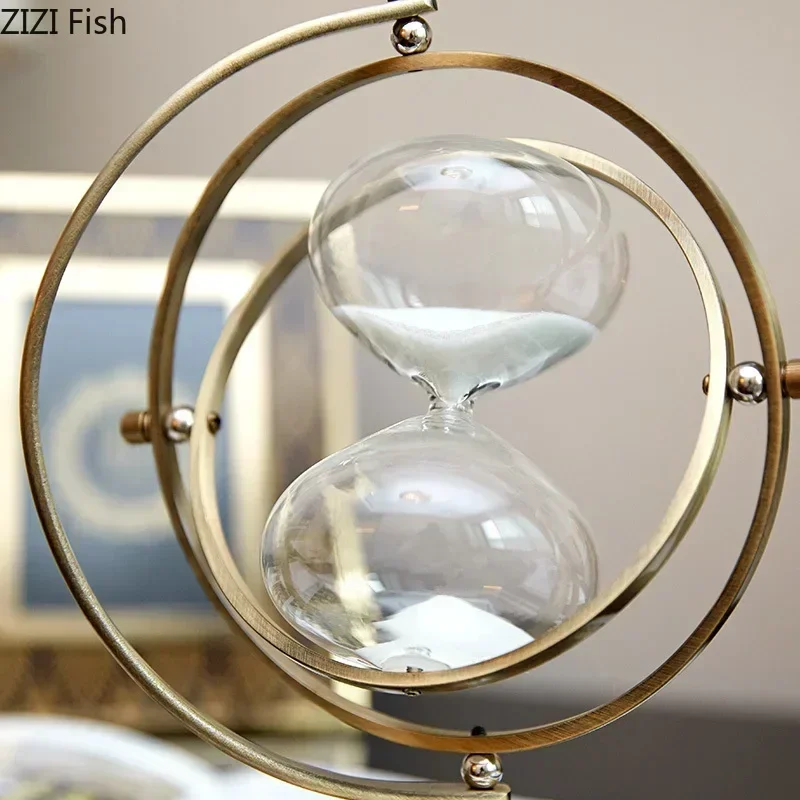 Creative Nordic Gold metal globe Hourglass Decorative ornaments Modern home living room desktop Crafts decoration Timer figurine