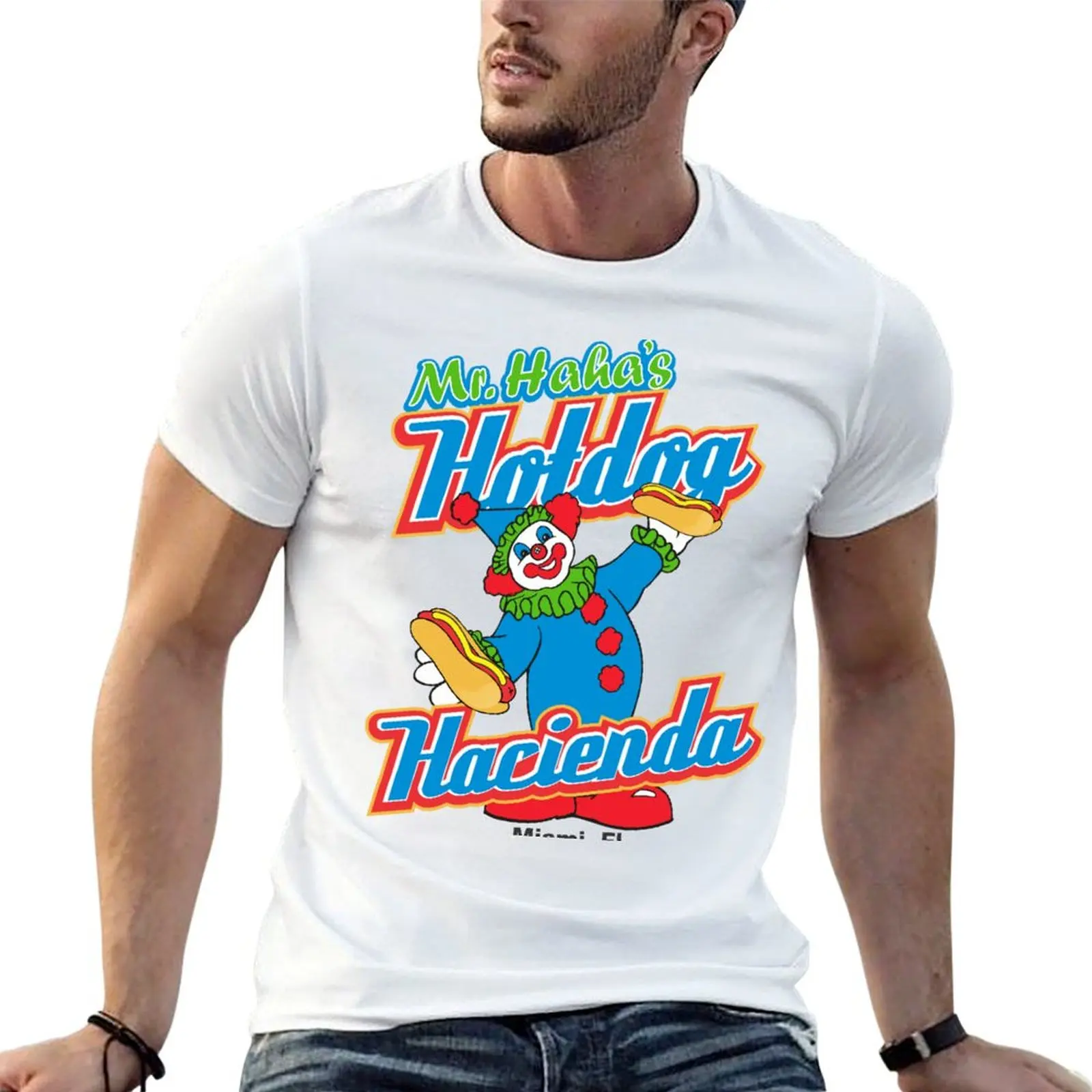 Camiseta Mr Haha's Hotdog Hacienda, camisetas de algodón 100% para hombre, camisetas gráficas para hombre, camiseta