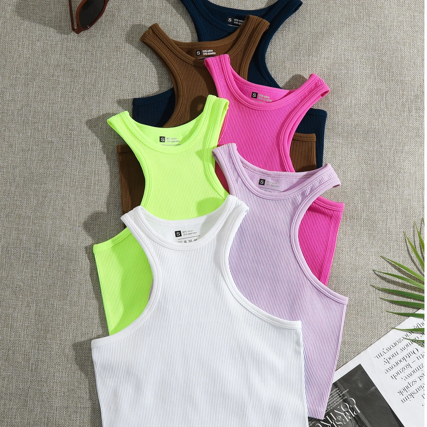 

Seamless Crop Tank Gym Clothes O-Neck Summer Base Shirt Sleeveless Camisole Ribbed Sports Yoga Tops Workout Tank Top Female