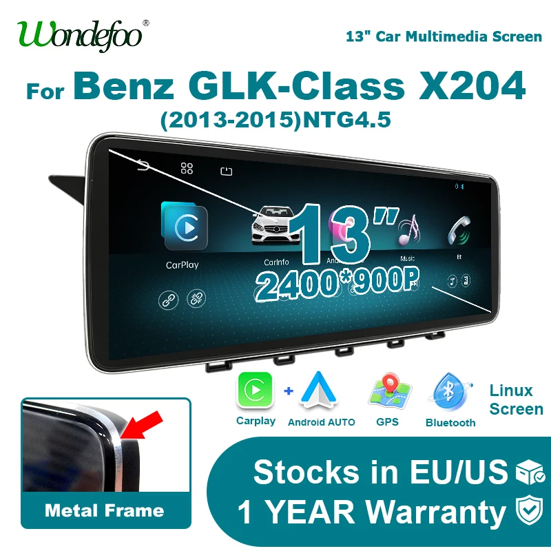 Wondefoo 13'' Wireless Carplay Android auto For Mercedes Benz GLK-Class X204 NTG 4.5 2013-2015 with car radio multimedia display